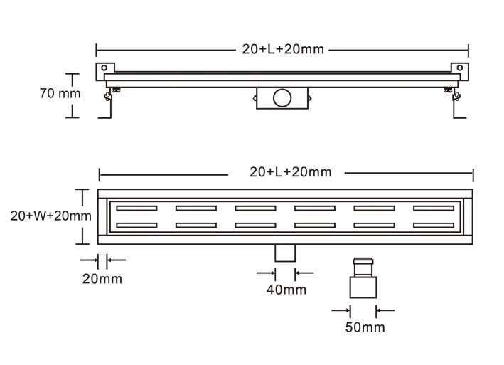 Hot Sale Stainless Steel 304 Side Outlet Linear Shower Drain Linear Drainer Shower Drainer with Flange Against Wall